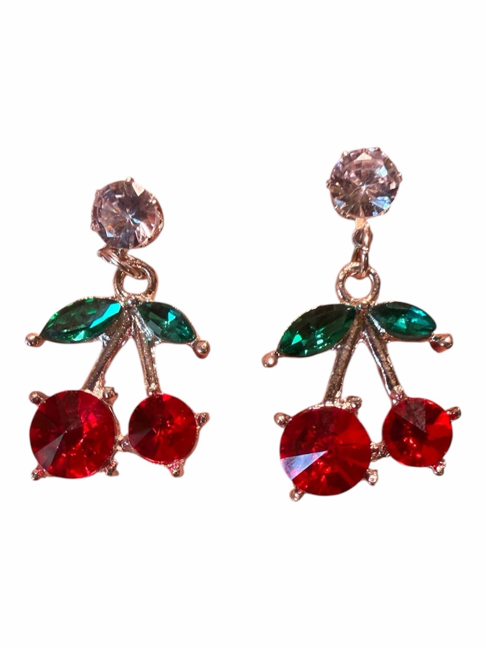 Crystal Cherry Drop Earrings in Red and Green - Women Jewelry